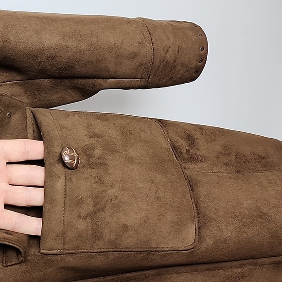 Centigrade Women's Long Faux Suede Button Up Winter Coat Faux Fur Collar Sz M - Picture 7 of 15